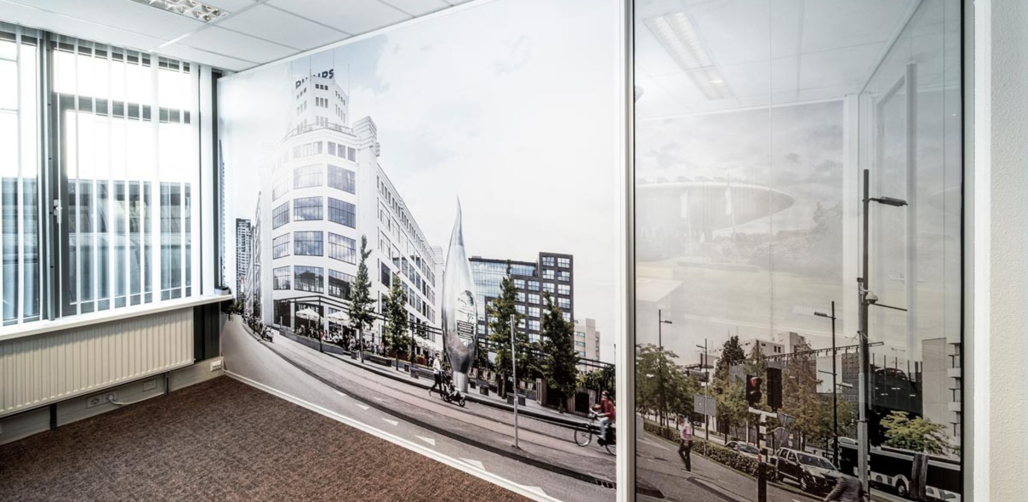 Fotobehang, skyline van eindhoven in kantoorruimte, architectuur